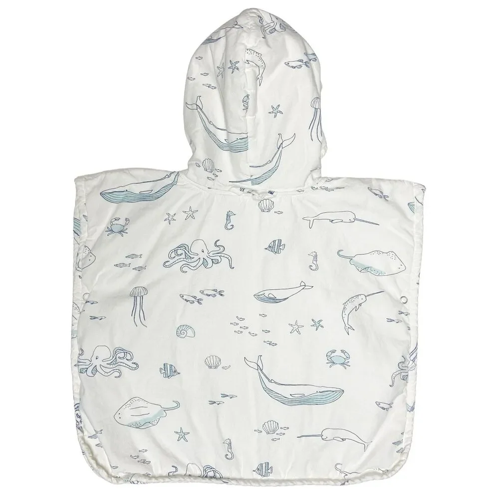 Pehr Baby Organic Cotton Hooded Towel Poncho Size 12-24 Months Life Aquatic